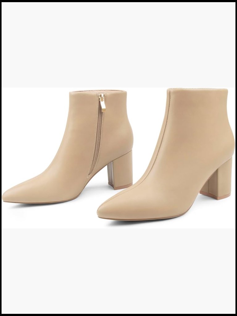 Ankle Boots Chunky Block Heel Pointed Toe Zipper Booties Fashion Winter